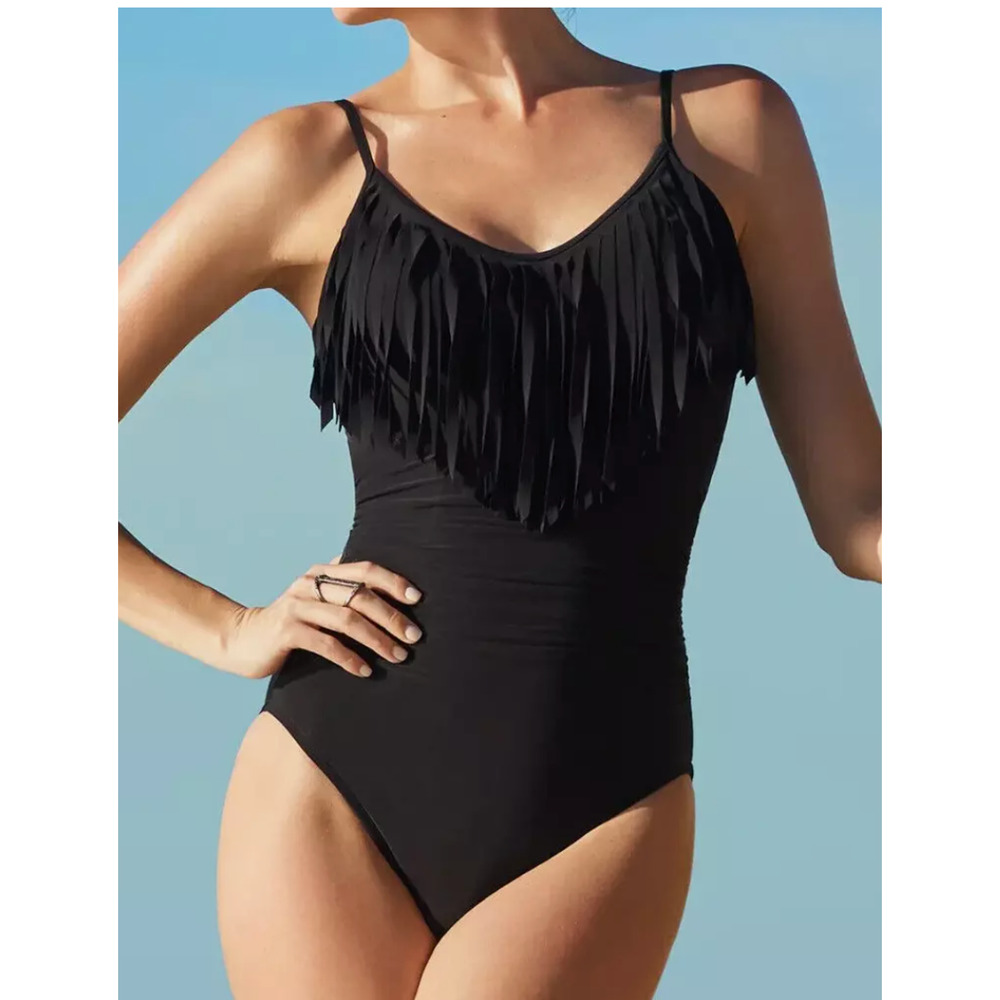NEW MAGICSUIT BY MIRACLESUIT BLACK FRINGE BLAIRE ONE PIECE SWIMSUIT 8DD 8